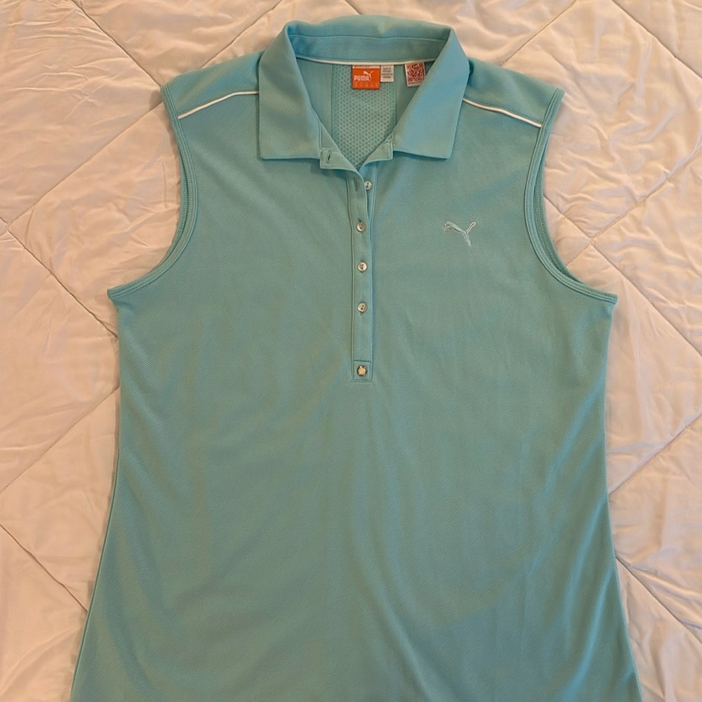 Puma, XL, Sleeveless, Aqua, Sleeveless, Golf Shirt.